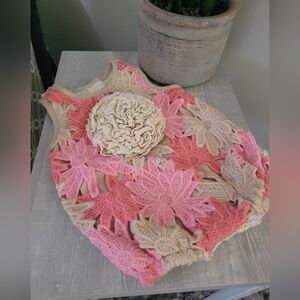 Pink Crocheted Lace Romper Outfit Bodysuit